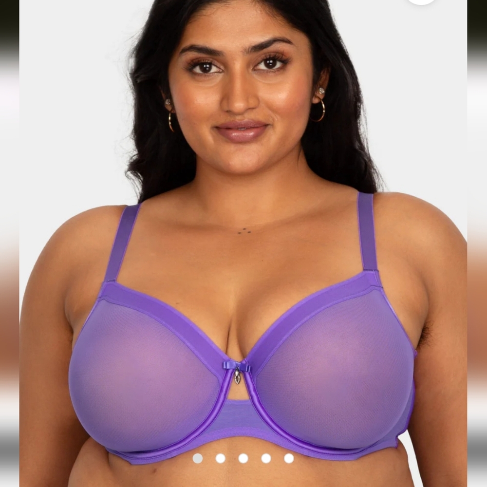 Curvy Couture NEW Sheer Mesh Full Coverage Unlined Underwire Bra